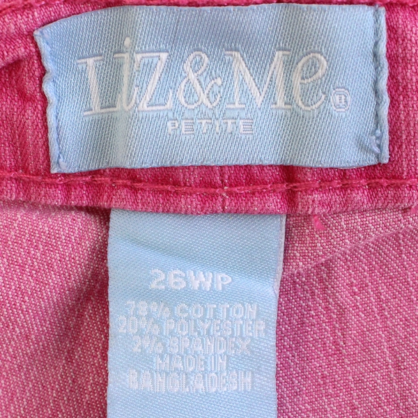 Liz & Me Petite Women's Plus 26WP Petite Capri Pink Denim Pants Side Elastic