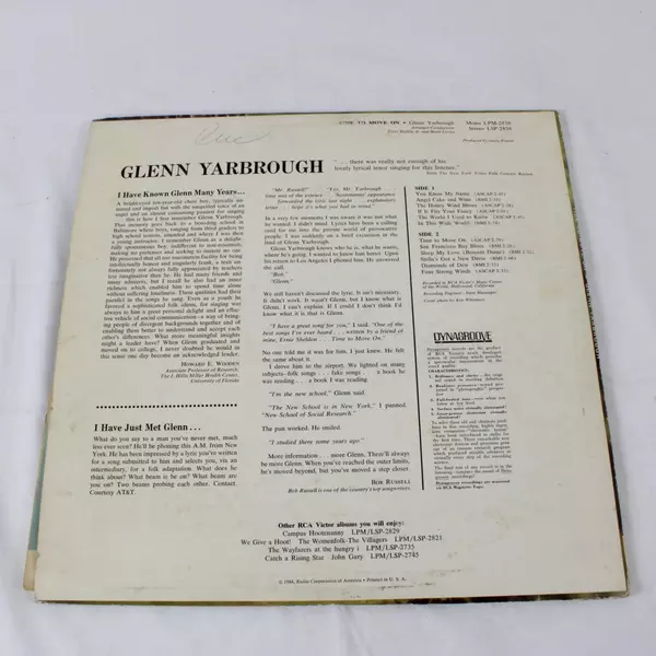 Glenn Yarbrough Time to Move On 1964 Vintage Vinyl LP RCA Victor LPM-2836 Mono