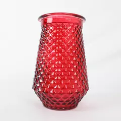 Ruby Red Glass Vase 8” Tall Diamond Pressed Pattern Elegant Home Decor Accent