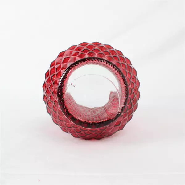 Ruby Red Glass Vase 8” Tall Diamond Pressed Pattern Elegant Home Decor Accent