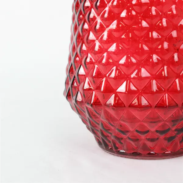Ruby Red Glass Vase 8” Tall Diamond Pressed Pattern Elegant Home Decor Accent