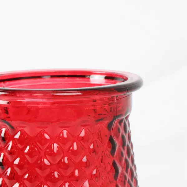 Ruby Red Glass Vase 8” Tall Diamond Pressed Pattern Elegant Home Decor Accent