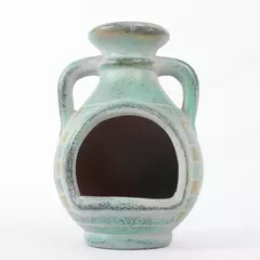 Vintage Mexican Pottery Chimenea Table Top Folk Art Blue Design 6" Decor