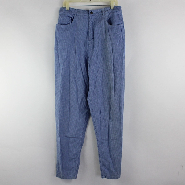 Talbots Women's Casual Pants Blue White Tiny Checkered Size 14 100% Cotton