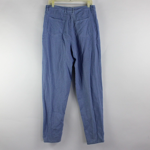 Talbots Women's Casual Pants Blue White Tiny Checkered Size 14 100% Cotton
