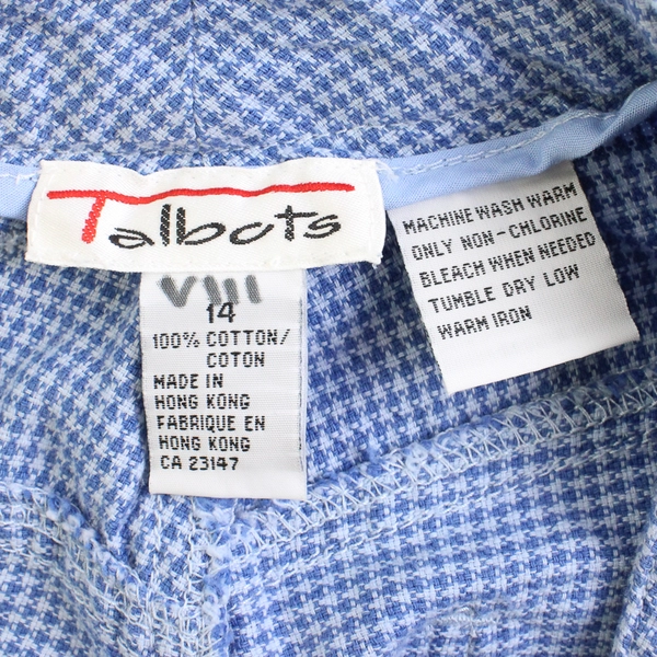Talbots Women's Casual Pants Blue White Tiny Checkered Size 14 100% Cotton