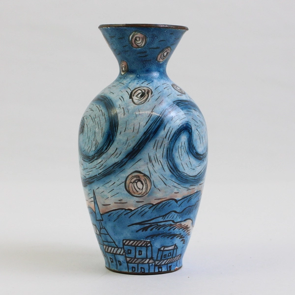 Empress Arts Hand-Painted Vincent Van Gogh Style Miniature Vase 3"