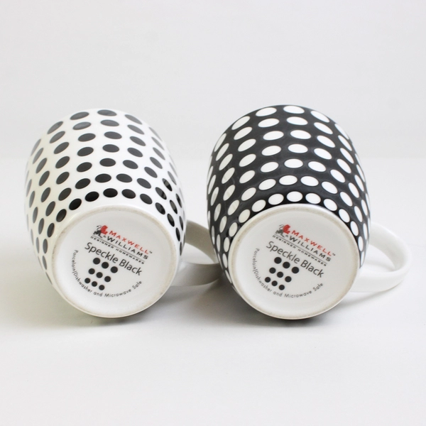 Lot of 2 Maxwell Williams Speckle Black Polka Dot Coffee Mugs