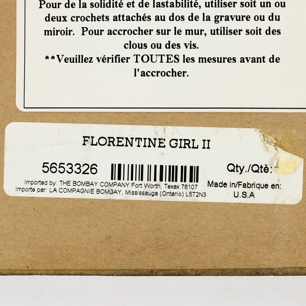 Vintage Bombay Company Florentine Girl II Framed Handcrafted Print