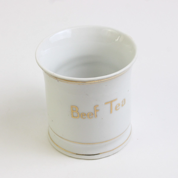 Antique Beef Tea White Porcelain Cup Mug Germany 85 Gold Trim Lettering