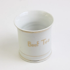 Antique Beef Tea White Porcelain Cup Mug Germany 85 Gold Trim Lettering