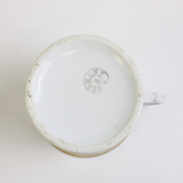 Antique Beef Tea White Porcelain Cup Mug Germany 85 Gold Trim Lettering