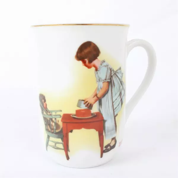 Set of 2 Norman Rockwell Mugs Party Time & Vacation's Over Collectible Cups