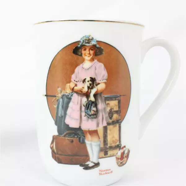 Set of 2 Norman Rockwell Mugs Party Time & Vacation's Over Collectible Cups