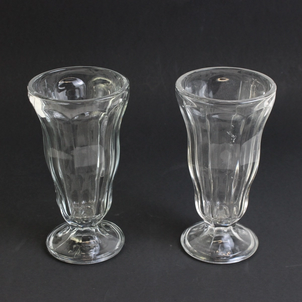 2 Anchor Hocking Glass Fountainware Clear Soda Sundae Tumblers Glasses 6 7/8"