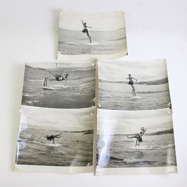 Set of 5 Vintage Hawaii Visitors Bureau Water Skiing Photos FLAWED