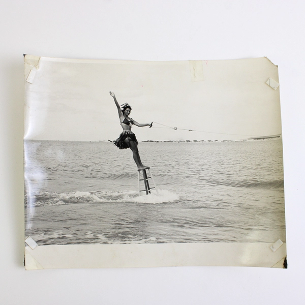 Set of 5 Vintage Hawaii Visitors Bureau Water Skiing Photos FLAWED