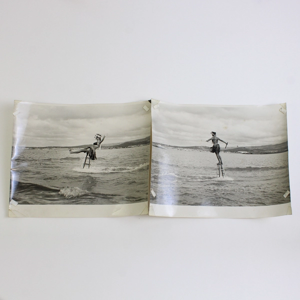 Set of 5 Vintage Hawaii Visitors Bureau Water Skiing Photos FLAWED