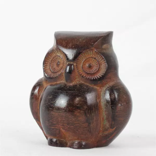 Mini Ceramic Owl Figurine Painted Wood Design 3.5 Inch Collectible Decor