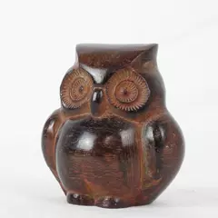 Mini Ceramic Owl Figurine Painted Wood Design 3.5 Inch Collectible Decor