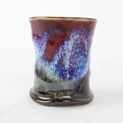 Handmade Ceramic Swirl Pattern Cup Red Blue Gray Unique Pottery Mug