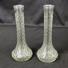 Lot of 2 Hoosier Ribbed Clear Glass Vases 9" Tall Home Decor