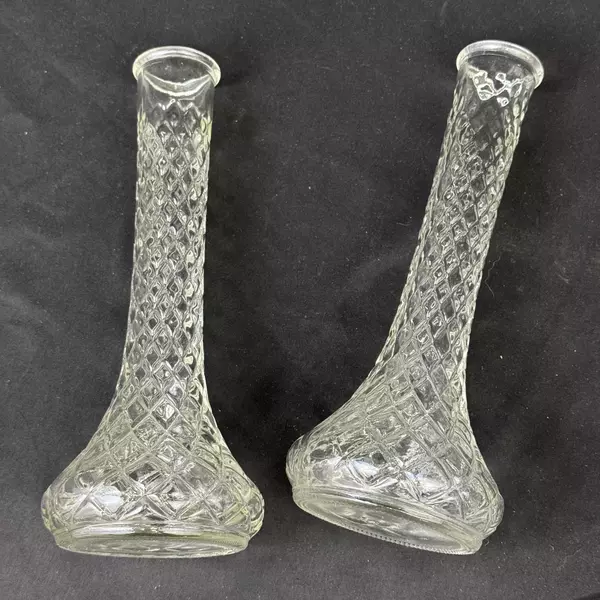 Lot of 2 Hoosier Ribbed Clear Glass Vases 9" Tall Home Decor