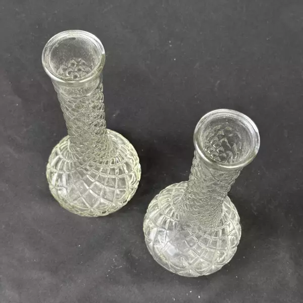 Lot of 2 Hoosier Ribbed Clear Glass Vases 9" Tall Home Decor