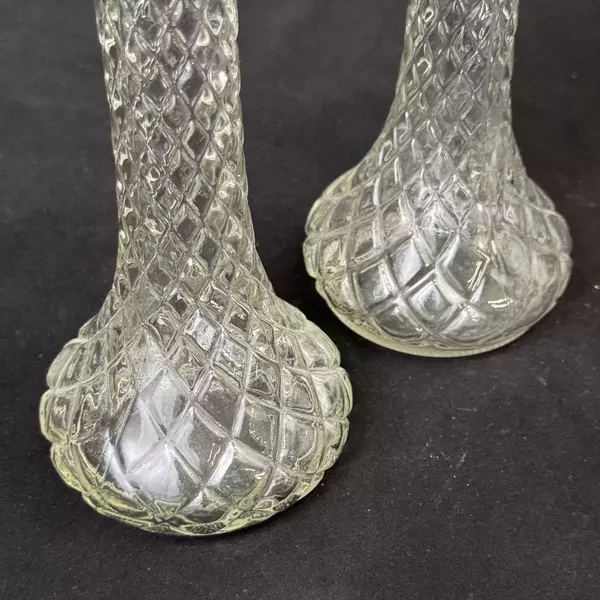 Lot of 2 Hoosier Ribbed Clear Glass Vases 9" Tall Home Decor