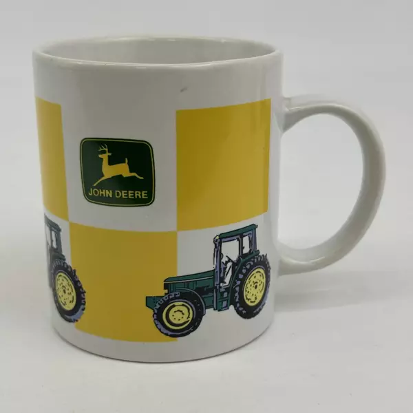 Vintage John Deere Gibson Green Tractor White & Yellow Checkered Coffee Mug