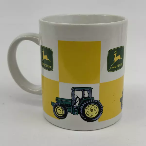 Vintage John Deere Gibson Green Tractor White & Yellow Checkered Coffee Mug