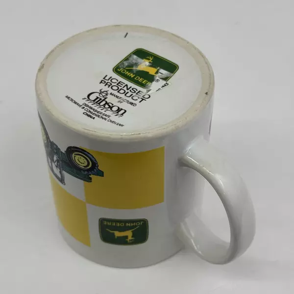 Vintage John Deere Gibson Green Tractor White & Yellow Checkered Coffee Mug