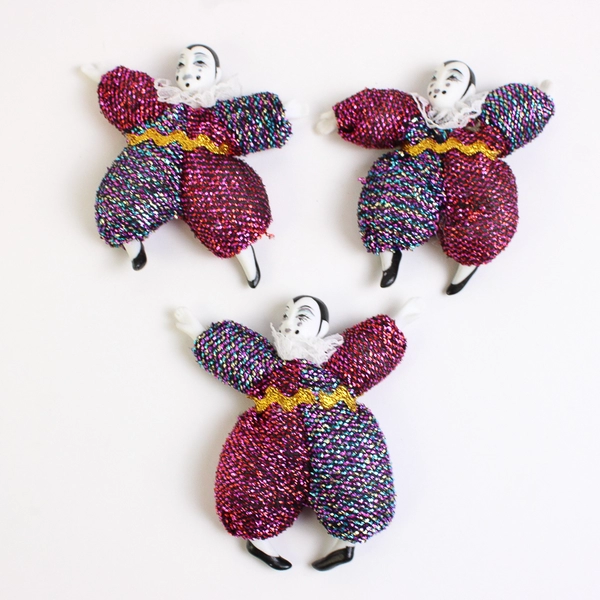 Set of 3 Vintage Porcelain Pierrot Jester Clown Dolls 4"
