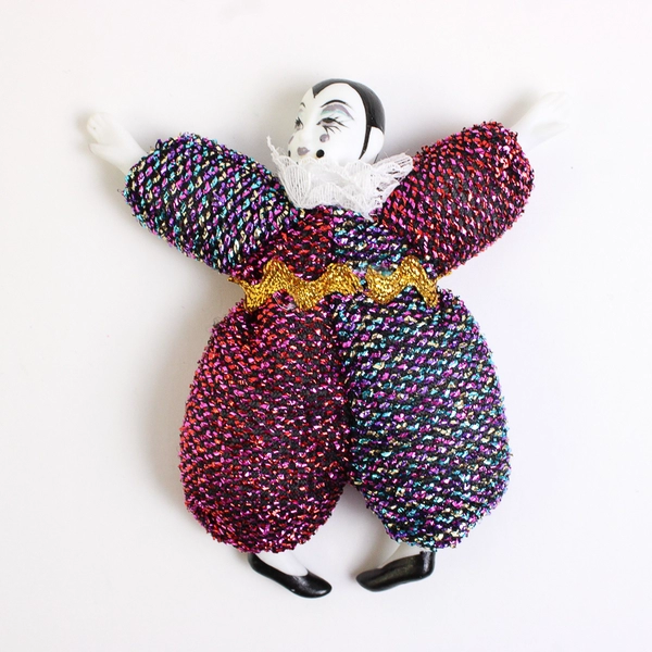 Set of 3 Vintage Porcelain Pierrot Jester Clown Dolls 4"