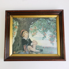 Print of Boy Under An Apple Tree in Vintage Frame Jesse Willcox Smith Flawed