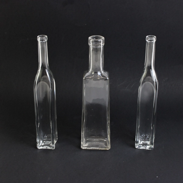 Lot of 3 Glass Bottles Bud Vases Square Tall Decorative Jars 9.5"