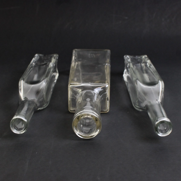 Lot of 3 Glass Bottles Bud Vases Square Tall Decorative Jars 9.5"