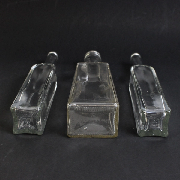 Lot of 3 Glass Bottles Bud Vases Square Tall Decorative Jars 9.5"