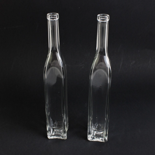 Lot of 3 Glass Bottles Bud Vases Square Tall Decorative Jars 9.5"