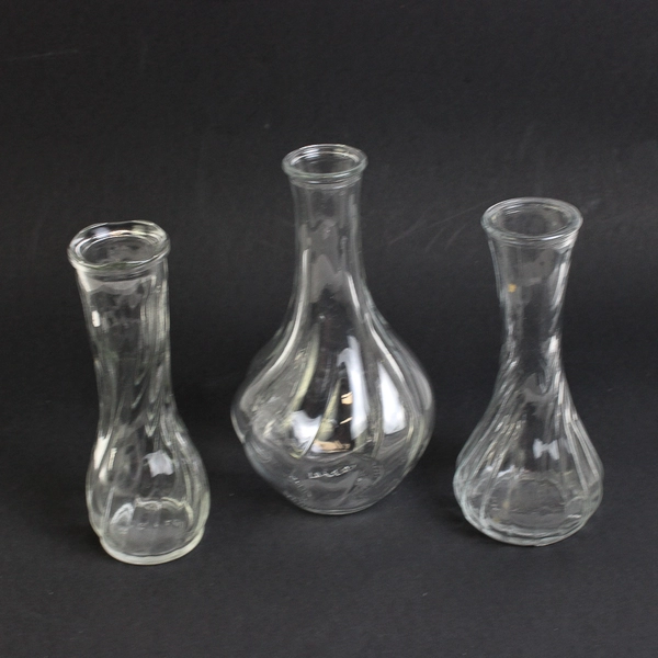 Lot of 3 Swirled Glass Bud Vases Decoration Clear Textured