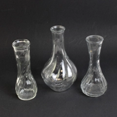 Lot of 3 Swirled Glass Bud Vases Decoration Clear Textured