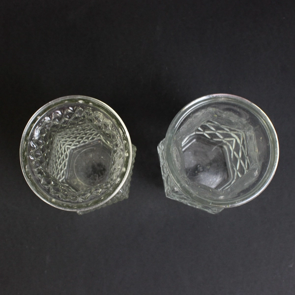 Lot of 2 Glass Vases Clear Diamond Cut Decorative Hexagonal Shape Geometric