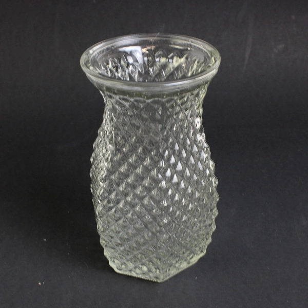 Lot of 2 Glass Vases Clear Diamond Cut Decorative Hexagonal Shape Geometric