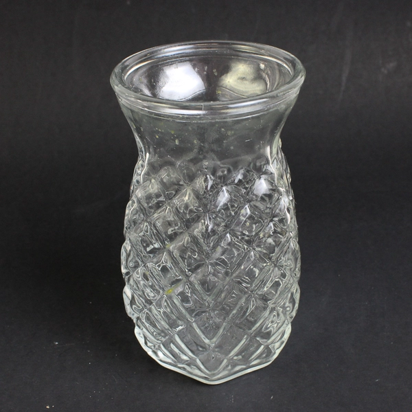 Lot of 2 Glass Vases Clear Diamond Cut Decorative Hexagonal Shape Geometric