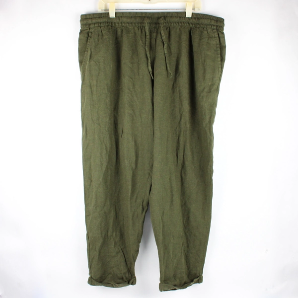 dip Women's XXL Dark Green Cuffed Linen Pants