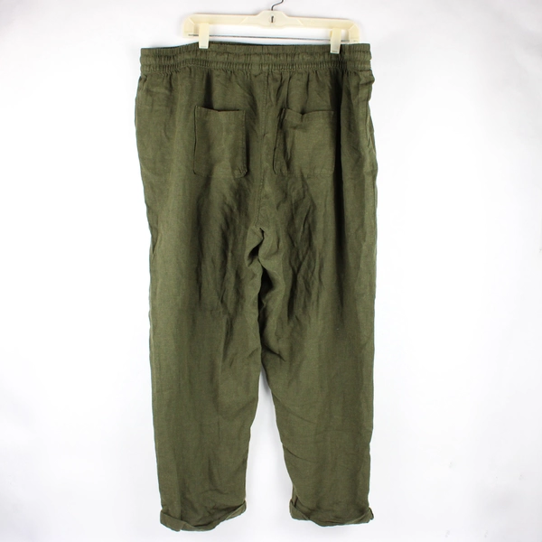 dip Women's XXL Dark Green Cuffed Linen Pants