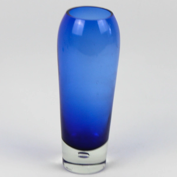 Hand Blown Cobalt Blue Glass Bud Vase 8" Controlled Bubble Base