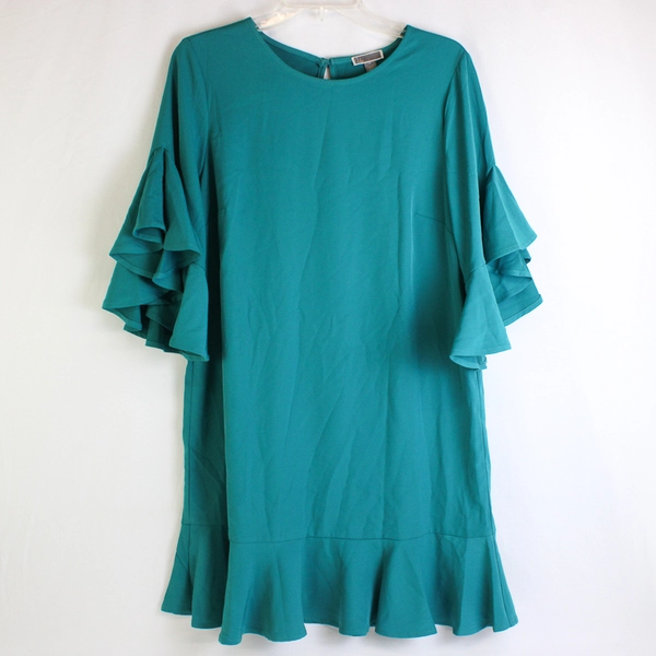 Chelsea28 Women's M Teal Ruffle Pull-Over Dress