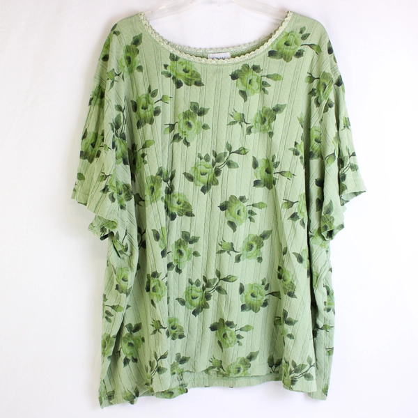 Only Necessities Women's 5X Green Floral Shirt