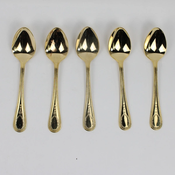 Lot of 5 Towle Gold Electroplated Bateman Teaspoons Glossy Finish